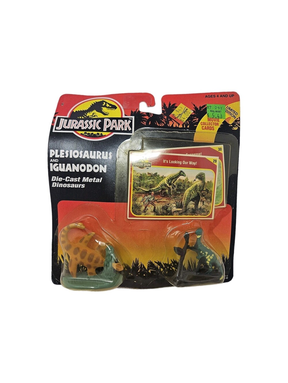Jurassic Park Plesiosaurus & Iguanodon Die-Cast Dinosaur Figures & Cards 1993